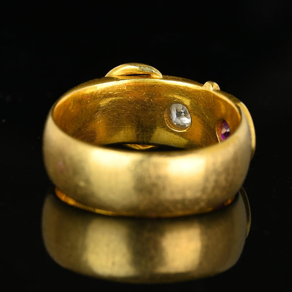 Antique Victorian 18K Gold Ruby Diamond Buckle Ring - Boylerpf