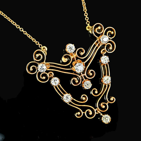 Antique Edwardian Diamond Necklace, 1.5ct Scroll Pendant 14K - Boylerpf
