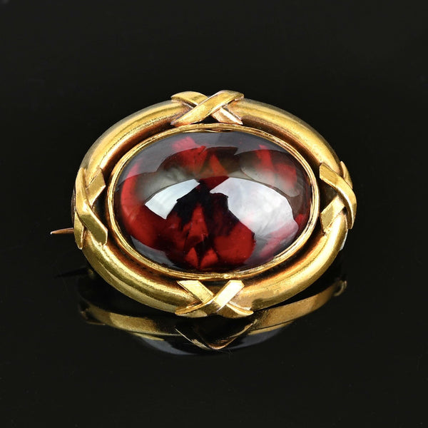 Antique Victorian Garnet Mourning Hairwork Brooch