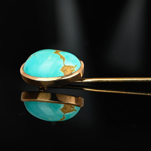 Antique 14K Gold Cabochon Turquoise Stick Pin Brooch - Boylerpf