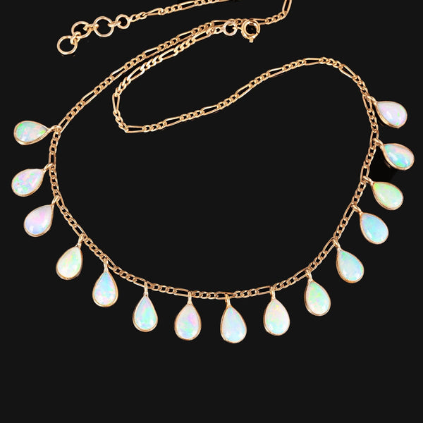 Vintage Teardrop Fringe Opal Pendant Necklace - Boylerpf