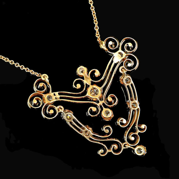 Antique Edwardian Diamond Necklace, 1.5ct Scroll Pendant 14K - Boylerpf