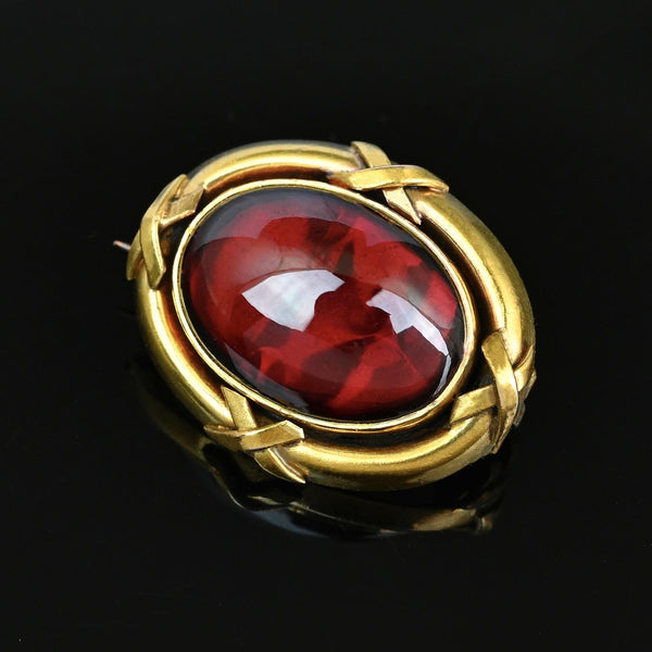 Antique Victorian Garnet Mourning Hairwork Brooch