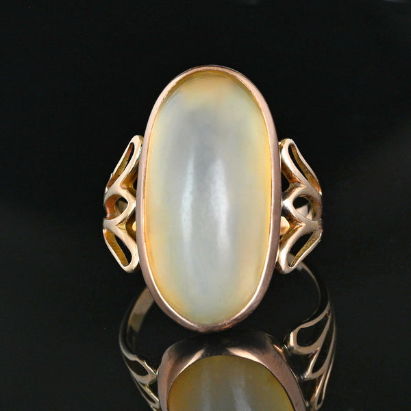Antique 14K Gold Large Clear Agate Cabochon Ring