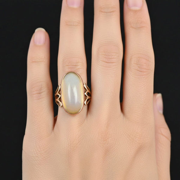 Antique 14K Gold Large Clear Agate Cabochon Ring