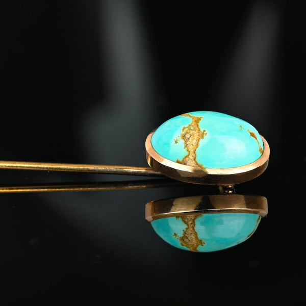 Antique 14K Gold Cabochon Turquoise Stick Pin Brooch - Boylerpf