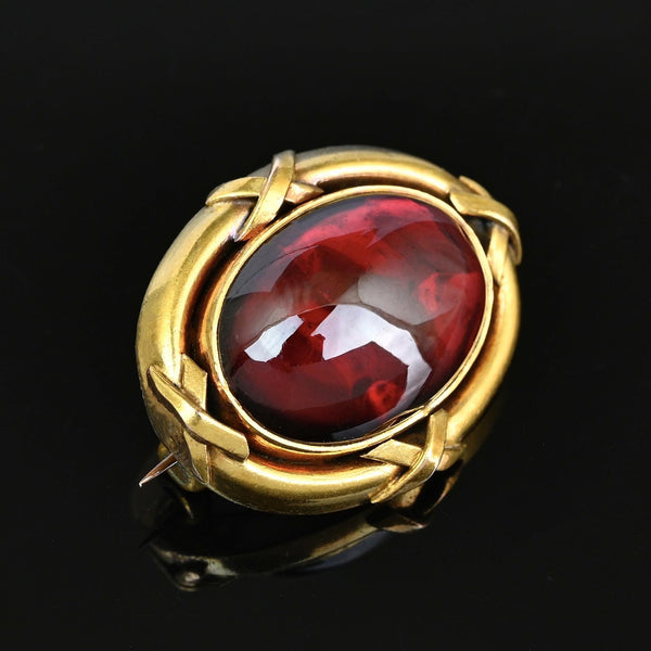 Antique Victorian Garnet Mourning Hairwork Brooch