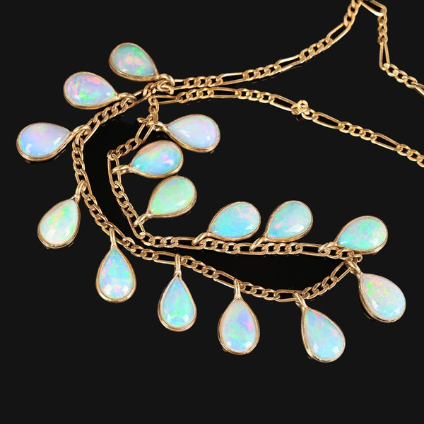 Vintage Teardrop Fringe Opal Pendant Necklace - Boylerpf