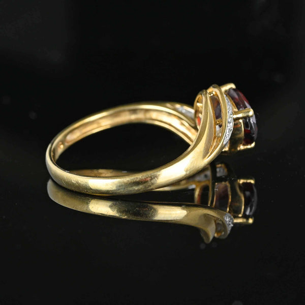 Vintage English Gold Garnet Diamond Bypass Ring - Boylerpf