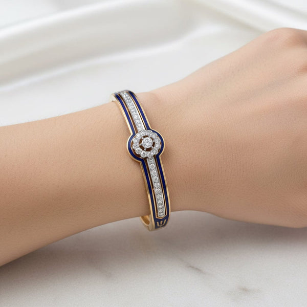 Victorian Revival Cobalt Enamel and Diamond Bracelet Bangle