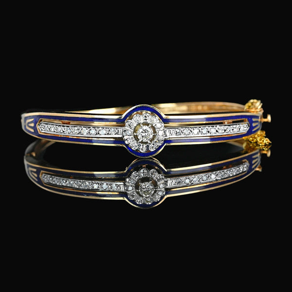 Victorian Revival Cobalt Enamel and Diamond Bracelet Bangle