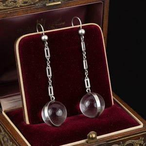 Art Deco Rock Crystal Pools of Light Sterling Drop Earrings - Boylerpf