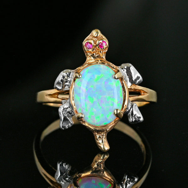 Unique Two Tone 14K Gold Opal Ruby Turtle Ring - Boylerpf