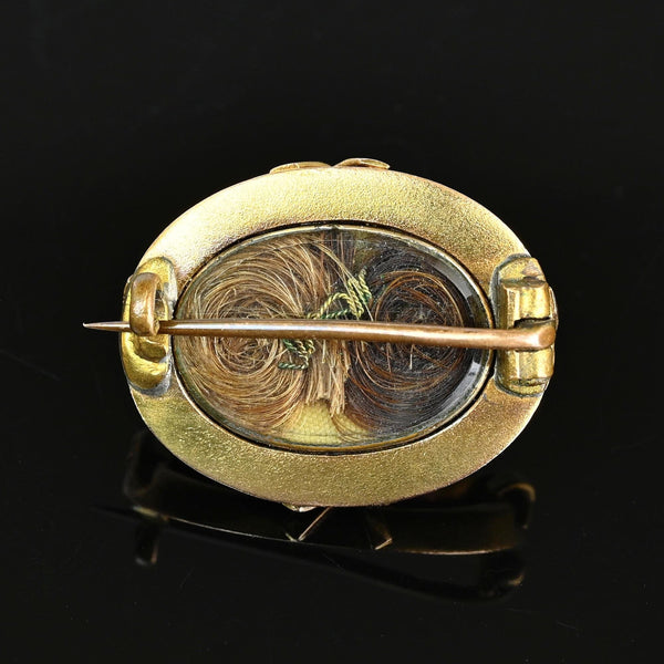 Antique Victorian Garnet Mourning Hairwork Brooch