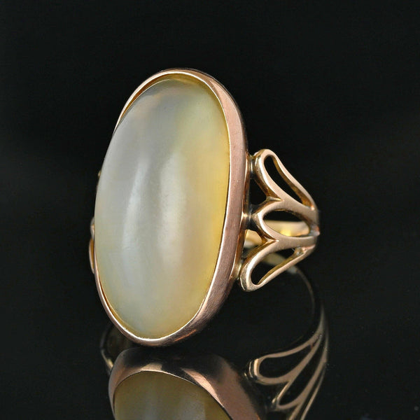 Antique 14K Gold Large Clear Agate Cabochon Ring