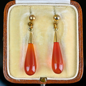 Antique 9K Gold Teardrop Carnelian Dangle Earrings - Boylerpf