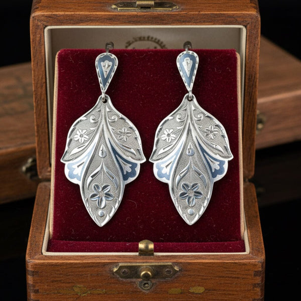 Vintage Russian Niello Silver Chandelier Earrings 875 Hallmark - Boylerpf