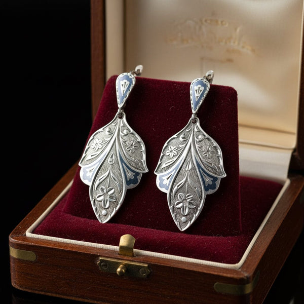 Vintage Russian Niello Silver Chandelier Earrings 875 Hallmark - Boylerpf