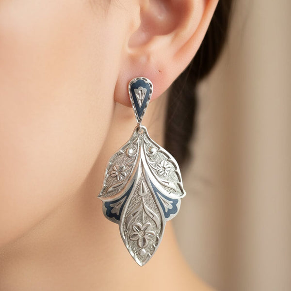 Vintage Russian Niello Silver Chandelier Earrings 875 Hallmark - Boylerpf