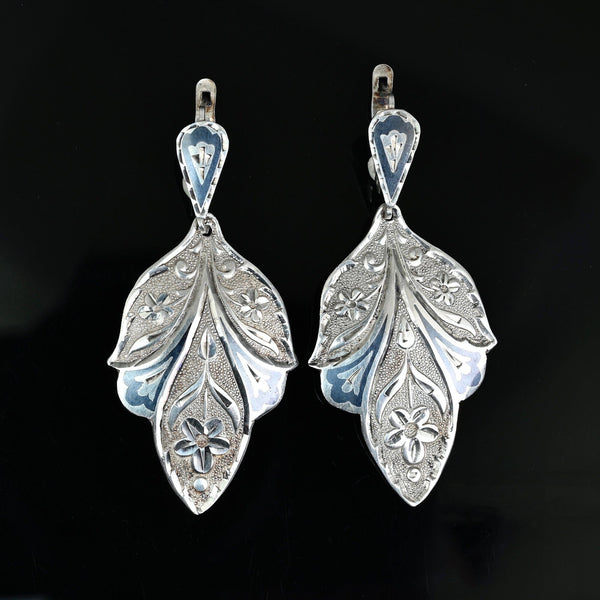 Vintage Russian Niello Silver Chandelier Earrings 875 Hallmark - Boylerpf