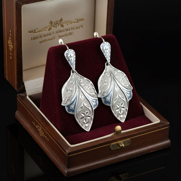 Vintage Russian Niello Silver Chandelier Earrings 875 Hallmark - Boylerpf