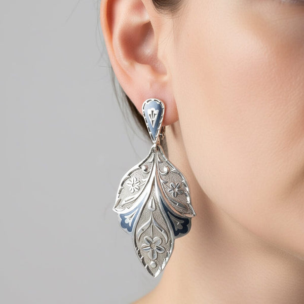 Vintage Russian Niello Silver Chandelier Earrings 875 Hallmark - Boylerpf