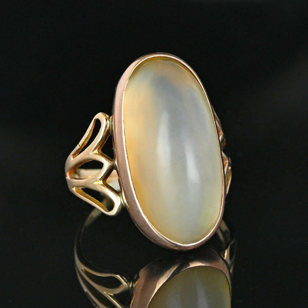 Antique 14K Gold Large Clear Agate Cabochon Ring
