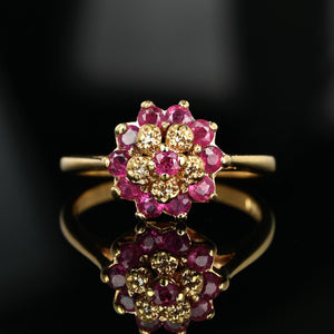 Vintage Diamond Flower Cluster Ruby Ring in 10K Gold - Boylerpf