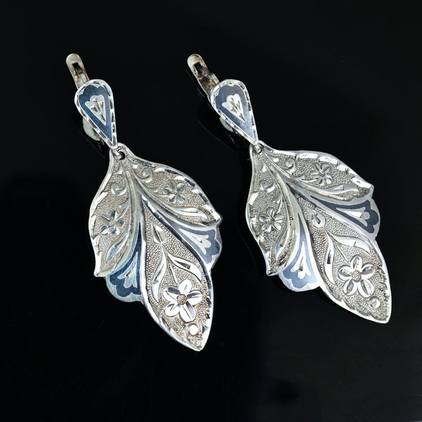 Vintage Russian Niello Silver Chandelier Earrings 875 Hallmark - Boylerpf