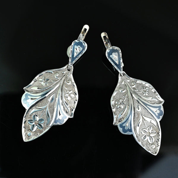 Vintage Russian Niello Silver Chandelier Earrings 875 Hallmark - Boylerpf