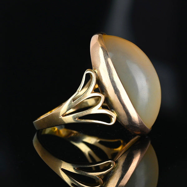 Antique 14K Gold Large Clear Agate Cabochon Ring