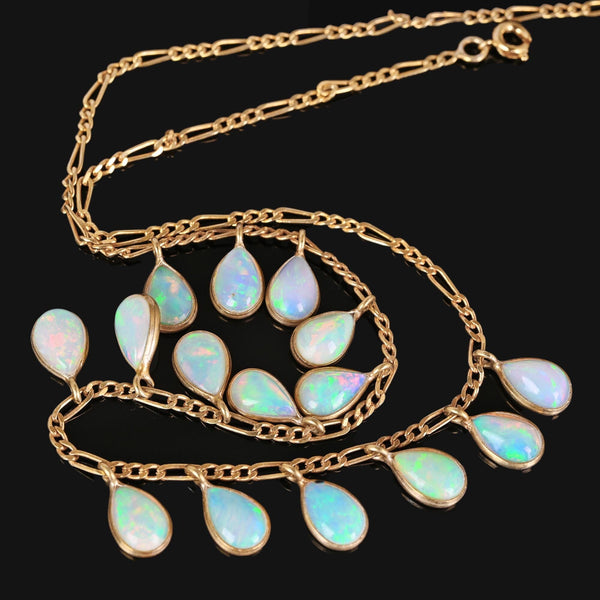 Vintage Teardrop Fringe Opal Pendant Necklace - Boylerpf