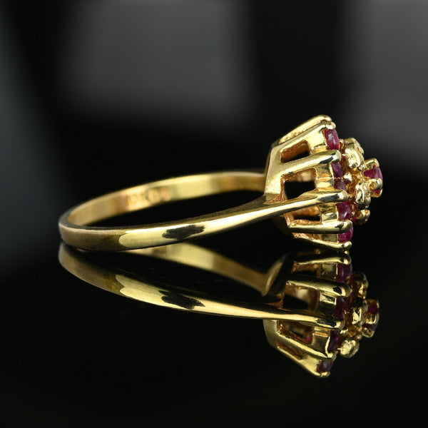 Vintage Diamond Flower Cluster Ruby Ring in 10K Gold - Boylerpf