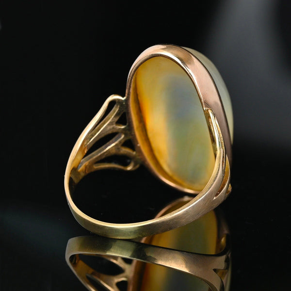 Antique 14K Gold Large Clear Agate Cabochon Ring