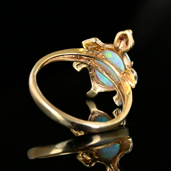 Unique Two Tone 14K Gold Opal Ruby Turtle Ring - Boylerpf