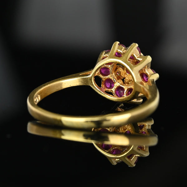 Vintage Diamond Flower Cluster Ruby Ring in 10K Gold - Boylerpf