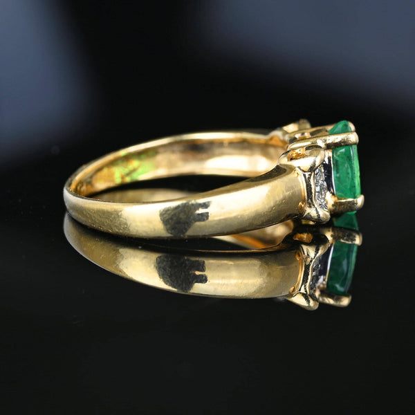Estate Diamond Bow Natural Emerald Ring in 14K Gold - Boylerpf