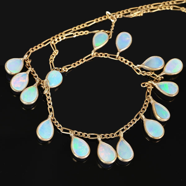 Vintage Teardrop Fringe Opal Pendant Necklace - Boylerpf