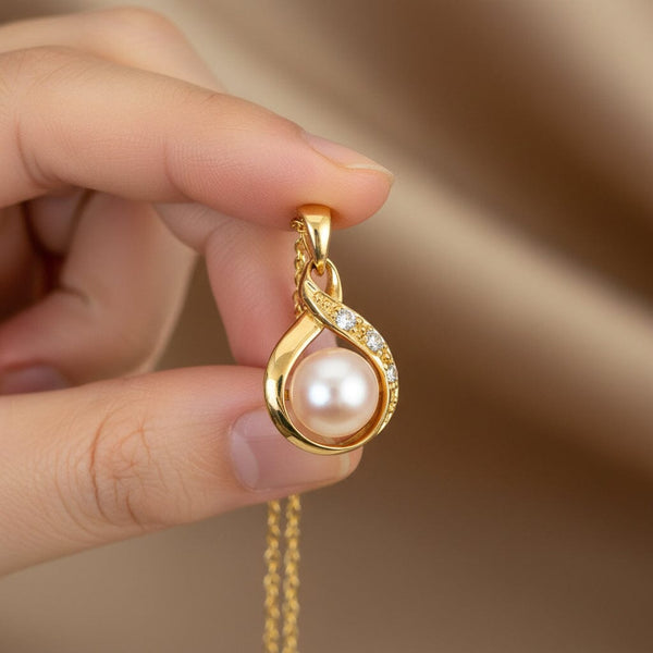 18K Gold Pearl Diamond Pendant Necklace, Estate Elegant Jewel - Boylerpf