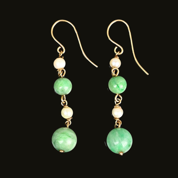 Vintage Jadeite Pearl Drop Earrings in 9K Gold - Boylerpf