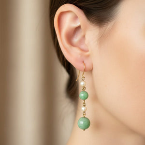 Vintage Jadeite Pearl Drop Earrings in 9K Gold - Boylerpf