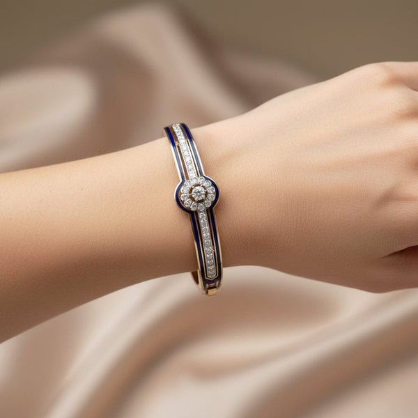 Victorian Revival Cobalt Enamel and Diamond Bracelet Bangle