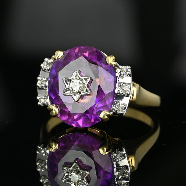 Art Deco European Diamond Star Purple Sapphire Ring - Boylerpf