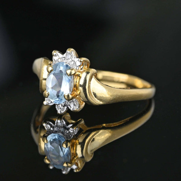 Vintage Bypass 10K Gold Diamond Aquamarine Ring - Boylerpf