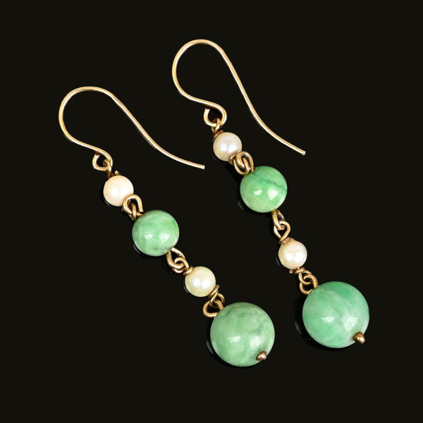 Vintage Jadeite Pearl Drop Earrings in 9K Gold - Boylerpf