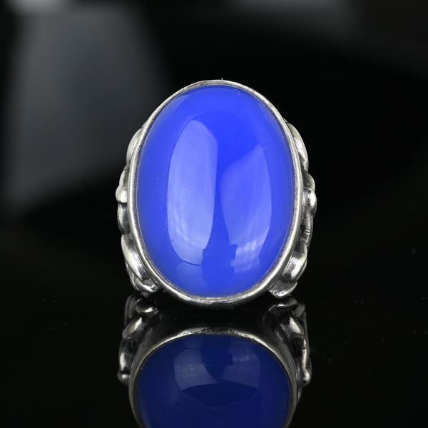 Vintage Arts & Crafts Style Blue Chalcedony Ring - Boylerpf