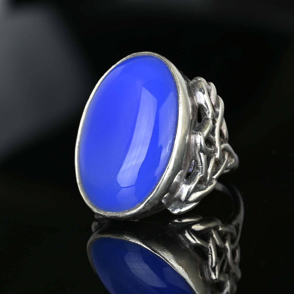 Vintage Arts & Crafts Style Blue Chalcedony Ring - Boylerpf