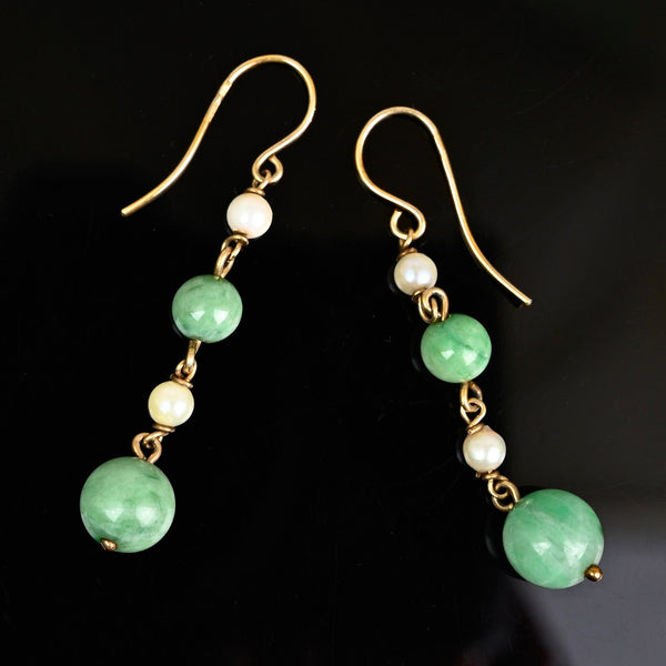 Vintage Jadeite Pearl Drop Earrings in 9K Gold - Boylerpf