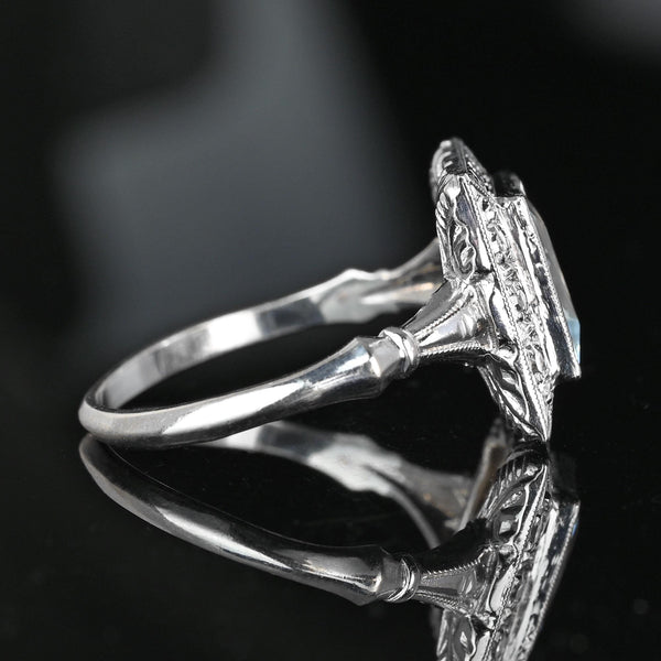 Art Deco Diamond Accent Aquamarine Ring in White Gold - Boylerpf