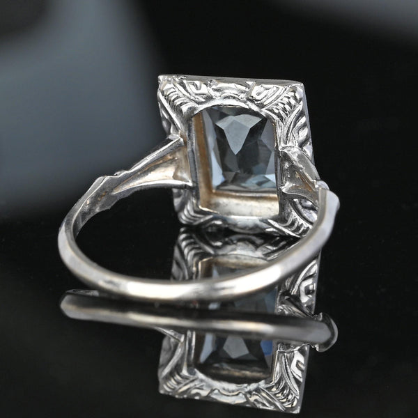 Art Deco Diamond Accent Aquamarine Ring in White Gold - Boylerpf